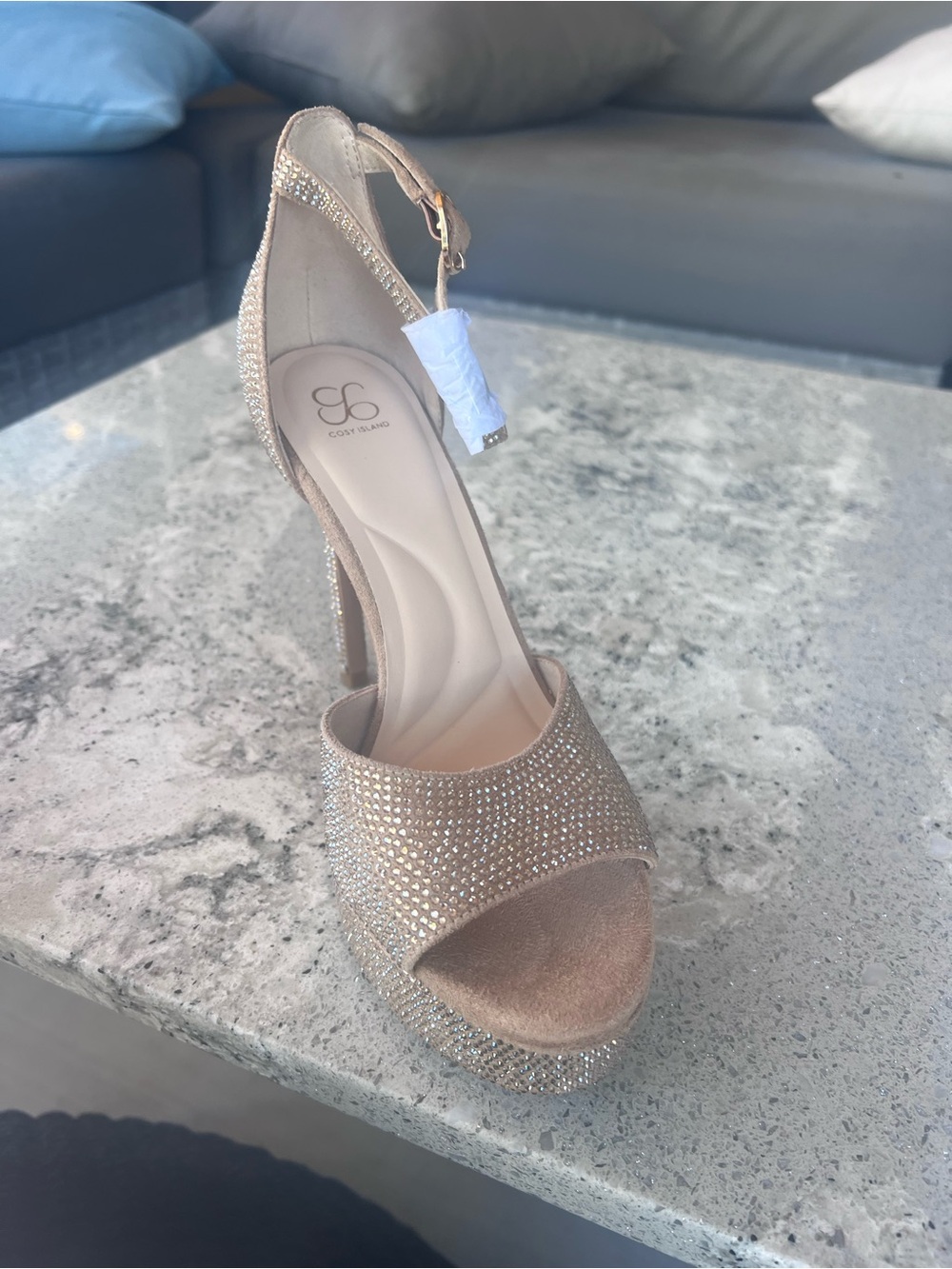 Crystal-Embellished Rose Gold Stiletto Heel Sandals - Picture 4 of 4